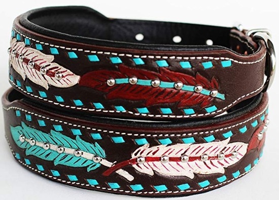CHALLENGER Dog Collar, Brown, Turquoise, Red and White